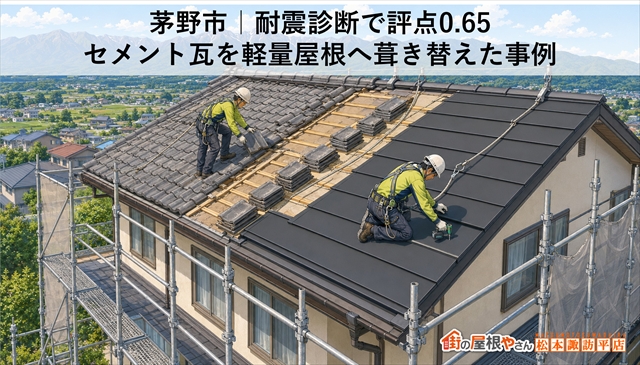 茅野市｜耐震診断で評点0.65　セメント瓦を軽量屋根へ葺き替えた事例